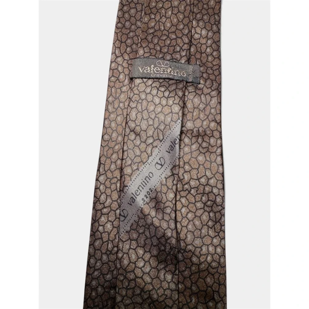 Valentino Cravatte Silk Men's Tie Brown Mosaic Pattern Hand Made in Italy